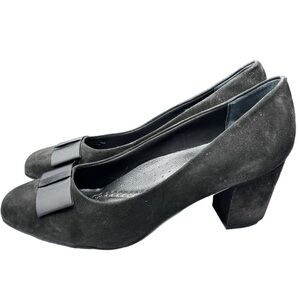 Trotters Black Suede Pumps Block Heel Womens Size 9 Comfort Shoe Arch Support